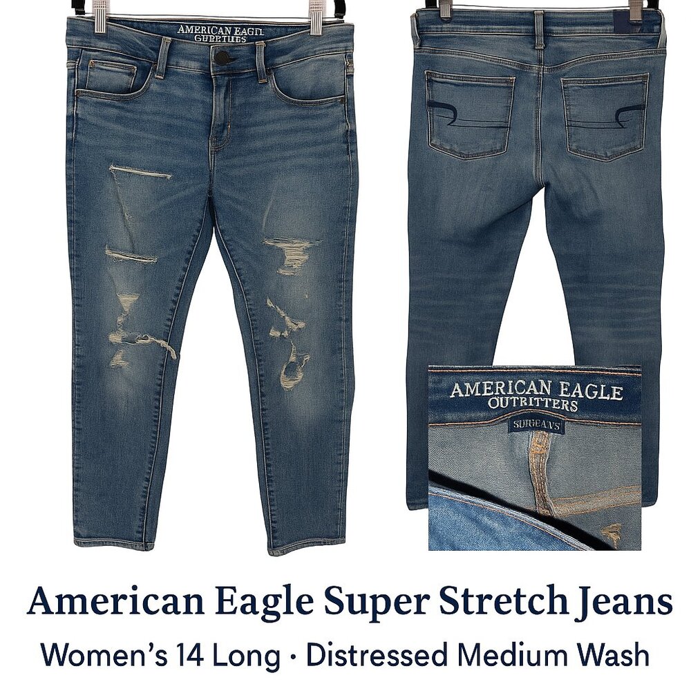American Eagle Outfitters Distressed Medium Wash Flare Jeans - Blue